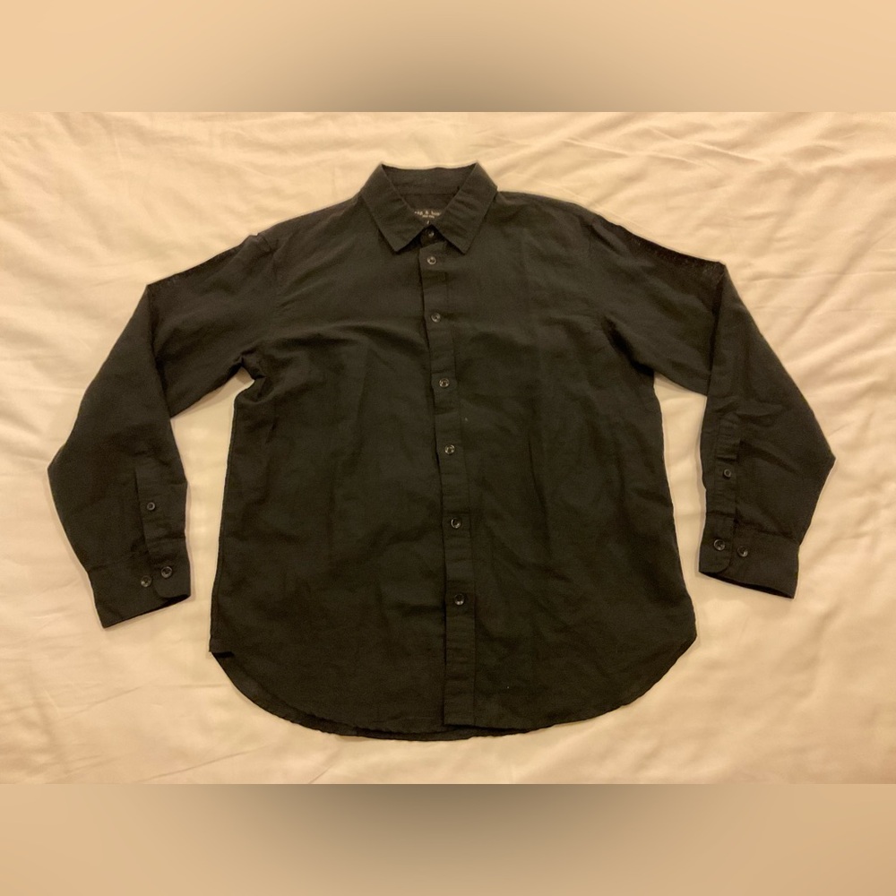 Rag & Bone New York Mens Linen Long Sleeve Shirt Small Black